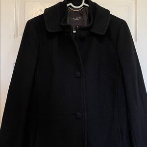 Talbots sz 8 Black 80% wool blend winter midi dress coat 3 button close pockets